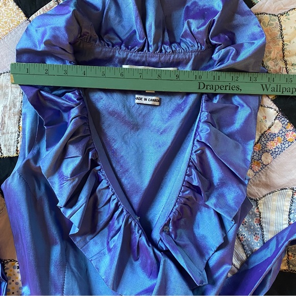Vintage Dress Catherine Regehr 100% Silk Metallic Blue Stunning Size P (Small) - Picture 9 of 16
